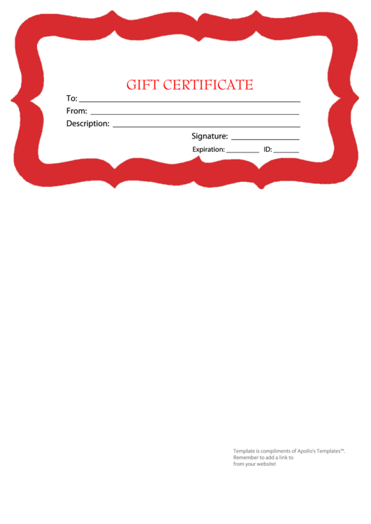 Fillable Gift Certificate Template - Red Border Printable pdf