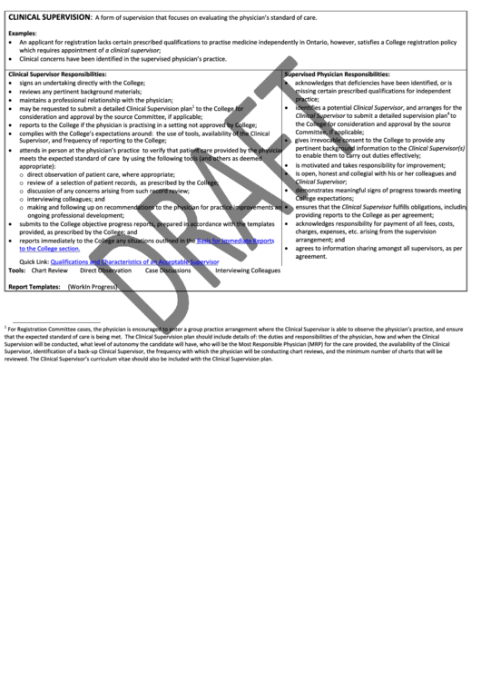 Clinical Supervision Draft Form Printable pdf