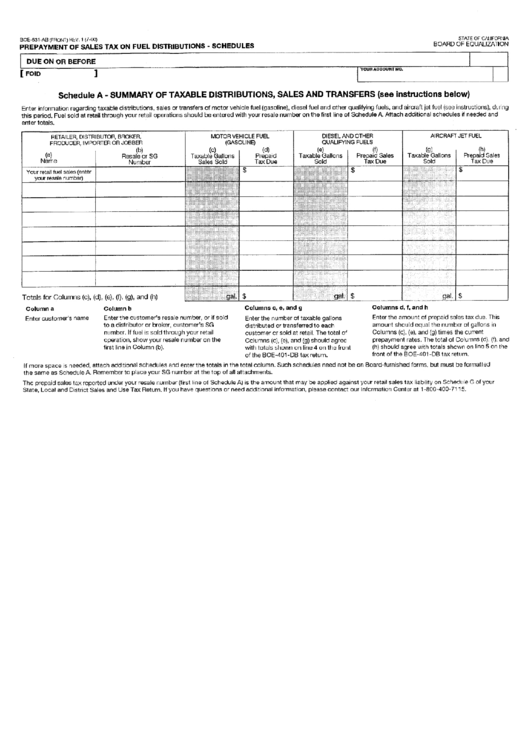 Form Bor-531-Ab - Prepayment Of Sales On Fuel Distributions - Schedules Printable pdf