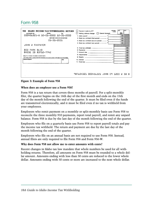 Form 958 - Idaho Income Tax Withholding Return Printable pdf