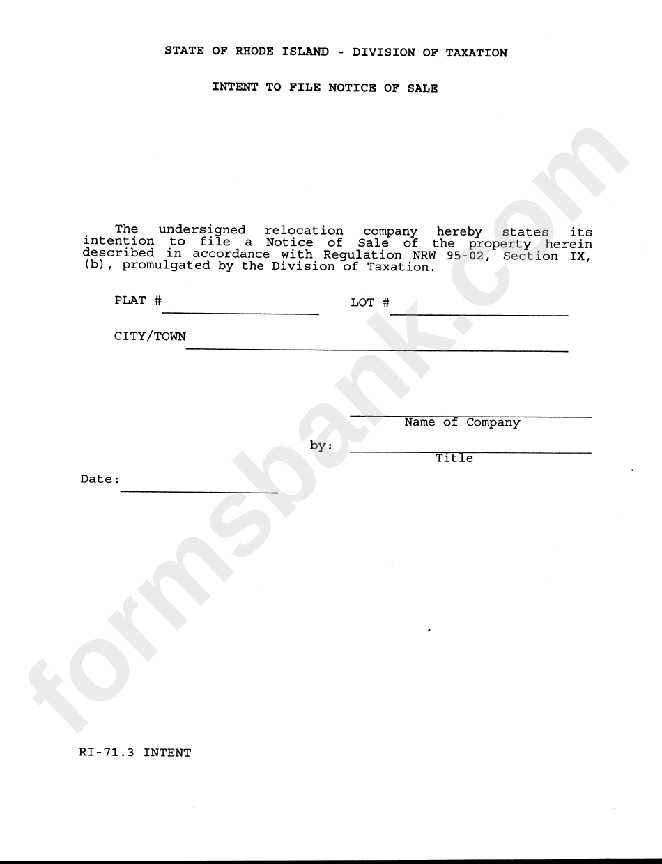 Form Ri-71.3 - Intent To File Notice Of Sale