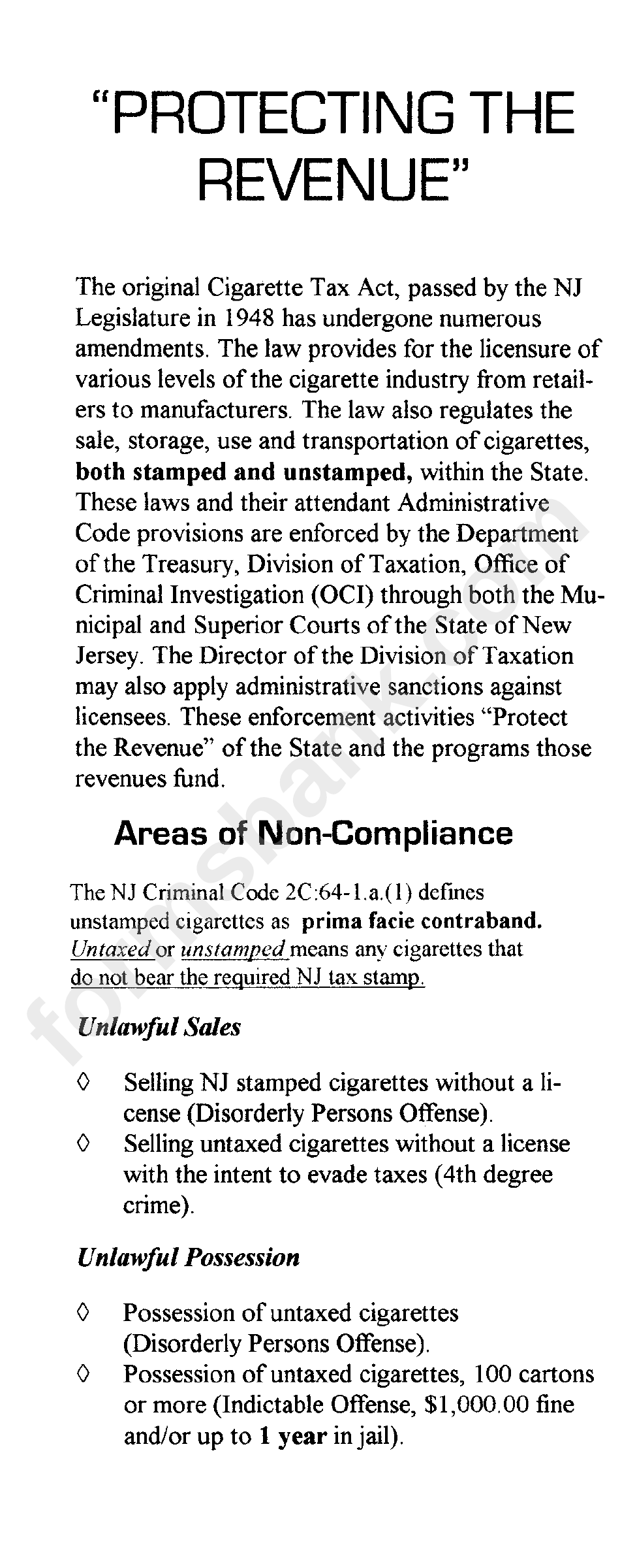 A Guide To The Enforcement Of The New Jersey Cigarette Tax Act