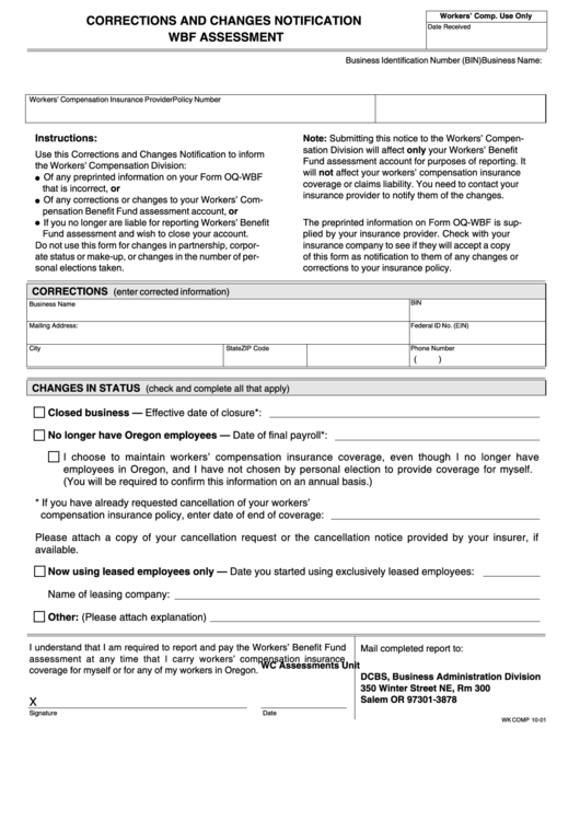 Form Wk Comp 1001 Corrections And Changes Notification Wbf