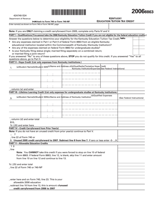 Form 8863 K Education Tuition Tax Credit printable pdf download