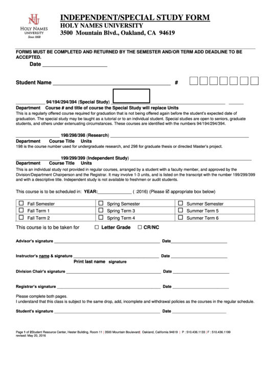 Independent Special Study Form