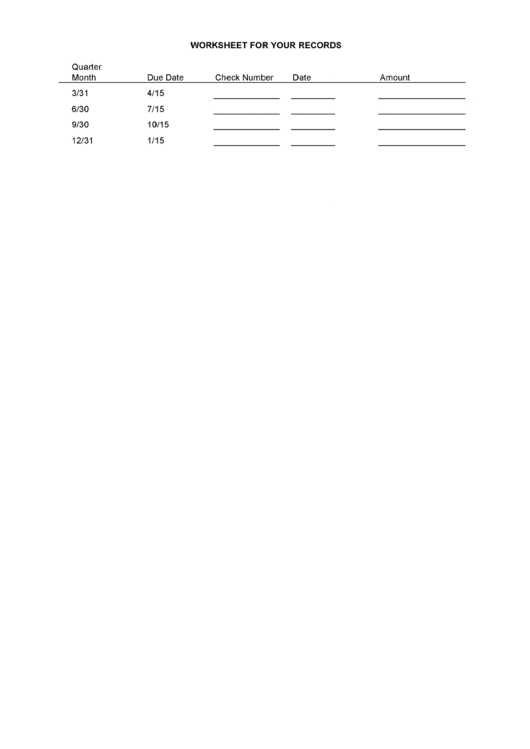 Worksheet For Your Records Printable pdf