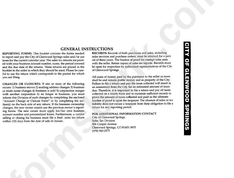 Sales / Use Tax Returns Instructions City Of Glenwood Springs