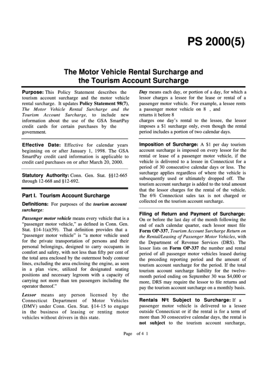 Form Ps 2000(5) - The Motor Vehicle Rental Surcharge And The Tourism Account Surcharge - Instructions Printable pdf