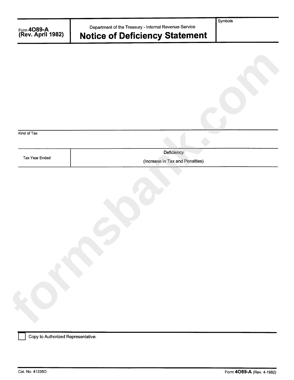 Form 4089-A - Notice Of Deficiency Statement