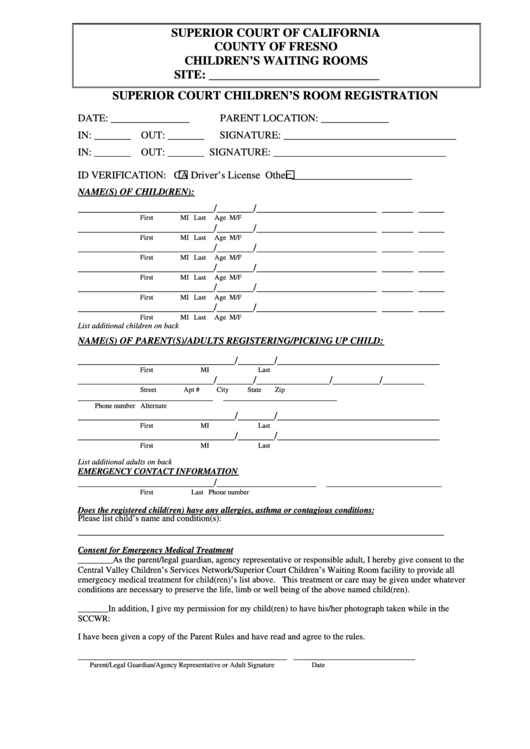 Superior Court Children's Room Registration Form