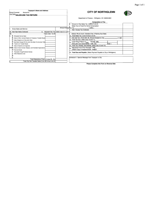 Sales/use Tax Return Sheet Printable pdf