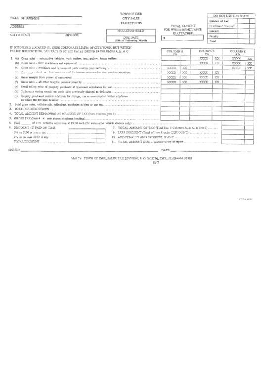 City Sales Tax Returns Form - Town Of Ider - Alabama Printable pdf