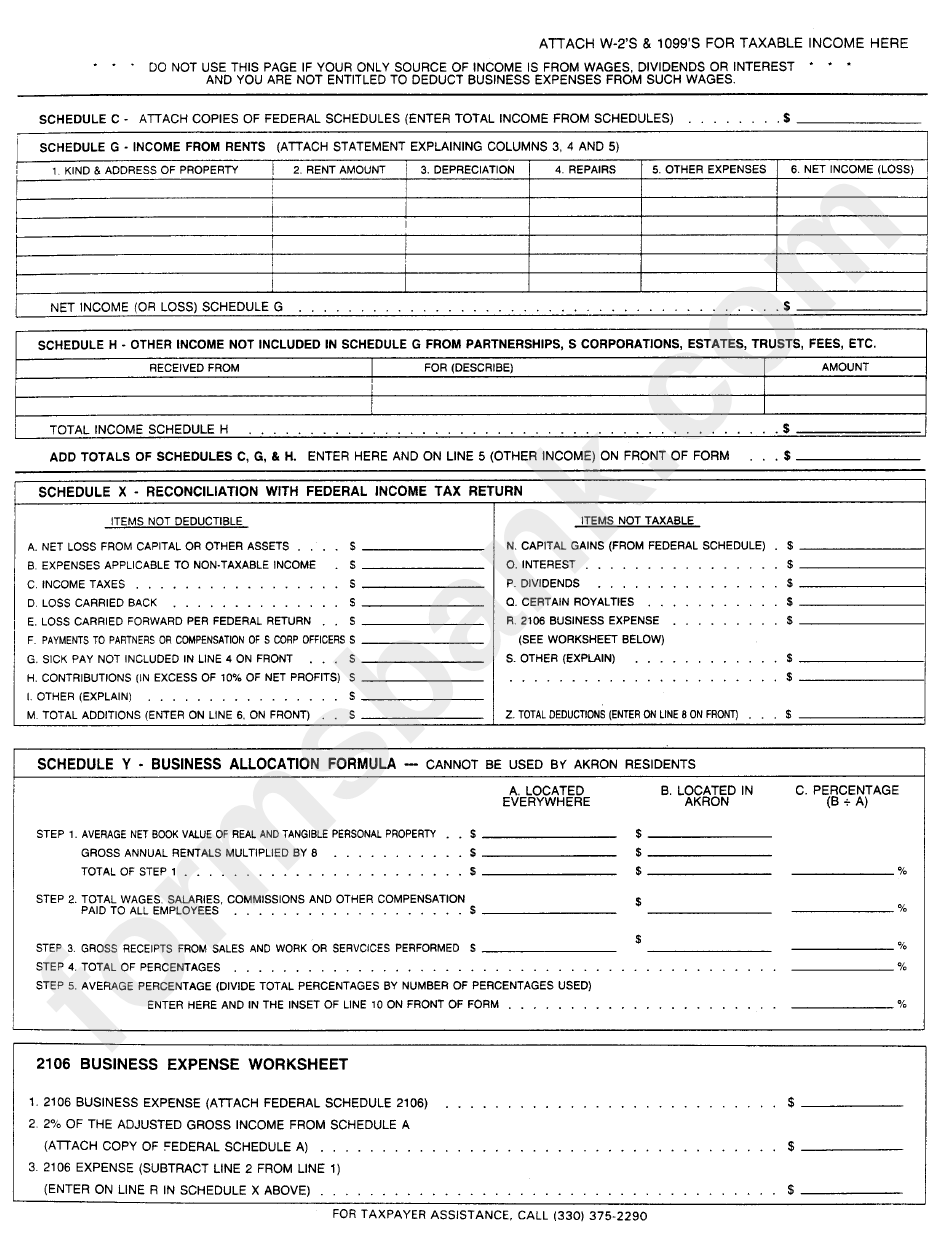 Income Tax Return Form - City Of Akron - Ohio