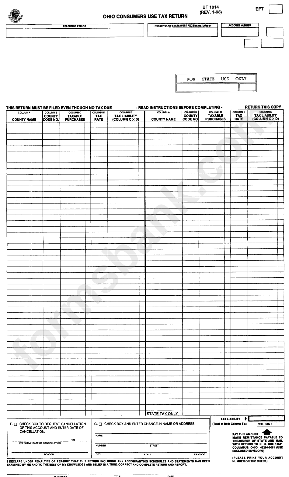 Form Ut 1014 Ohio Consumer S Use Tax Return Form Ohio Printable Pdf Download