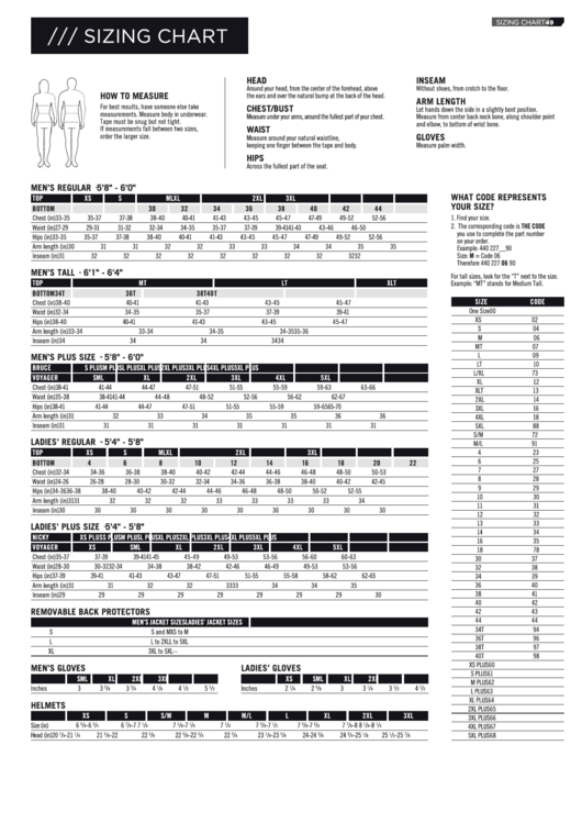 Can-Am Sizing Chart Printable pdf