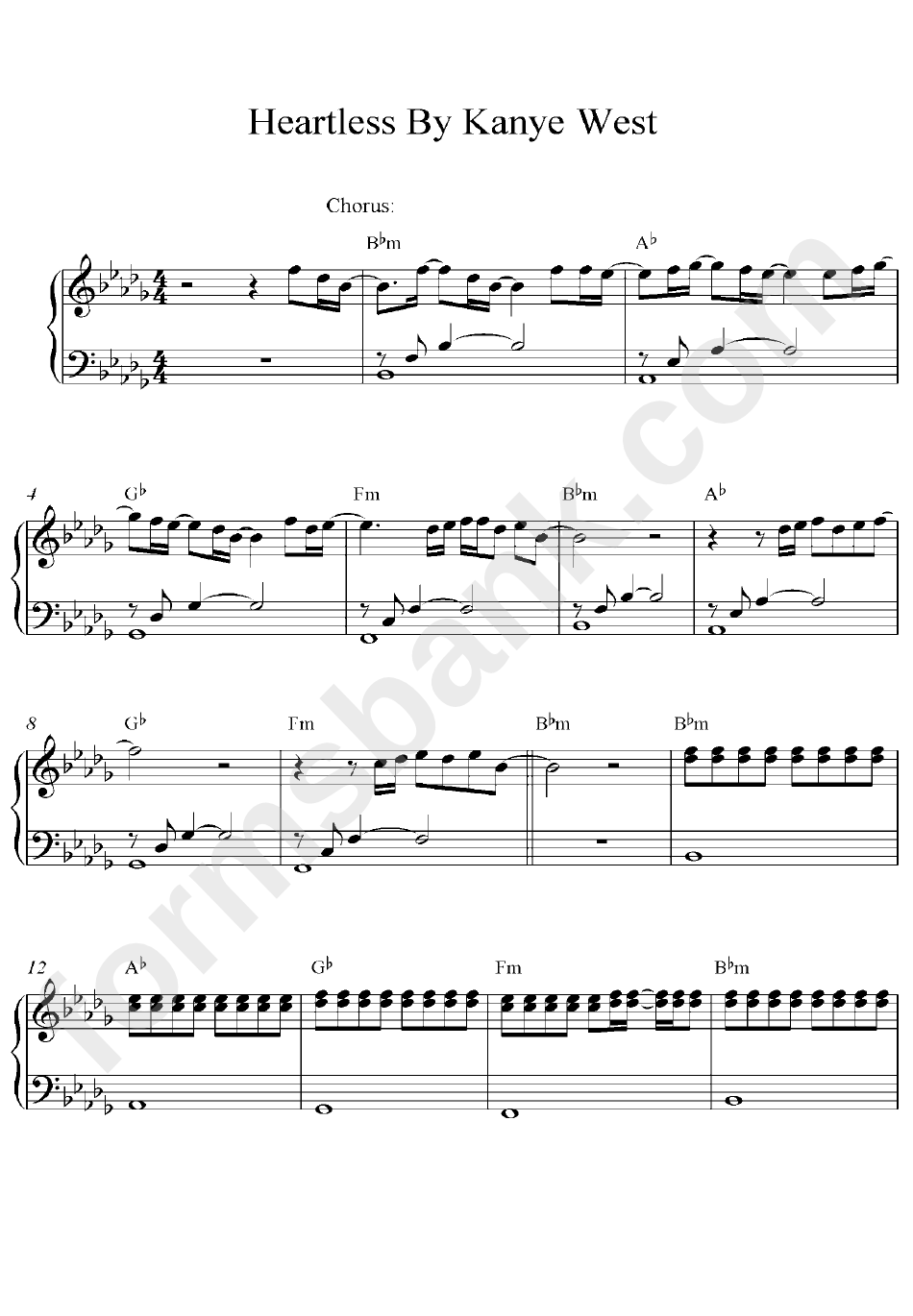 Heartless By Kanye West Piano Sheet Music printable pdf download