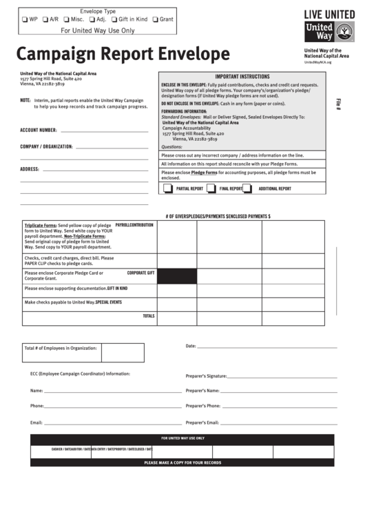 Campaign Report Envelope Form - State Of Virginia Printable pdf