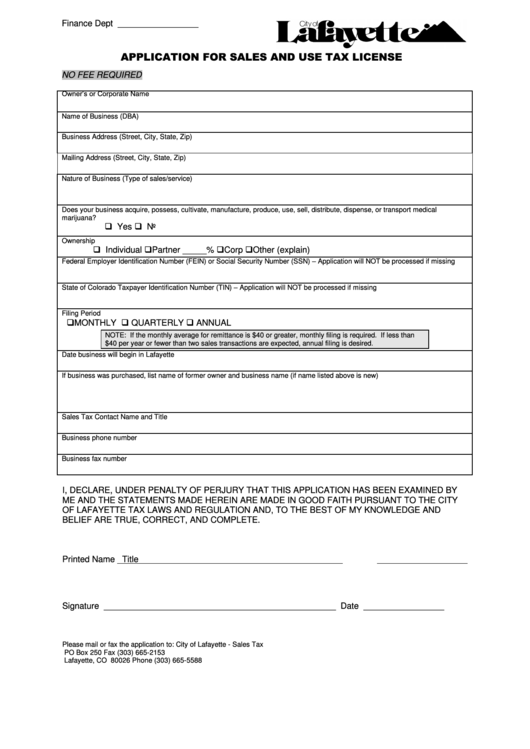 Application For Sales And Use Tax License Printable pdf