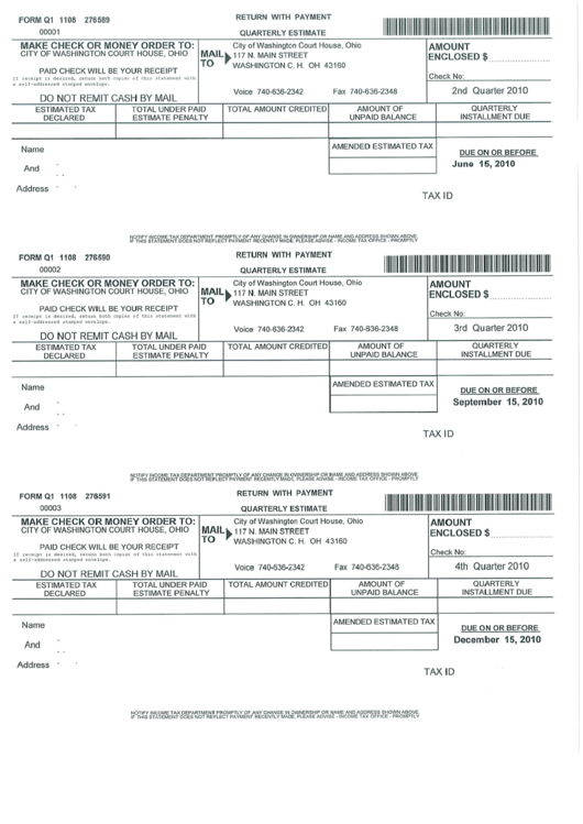Form Q1 - Individual Quarterly Estimate Tax Form Printable pdf