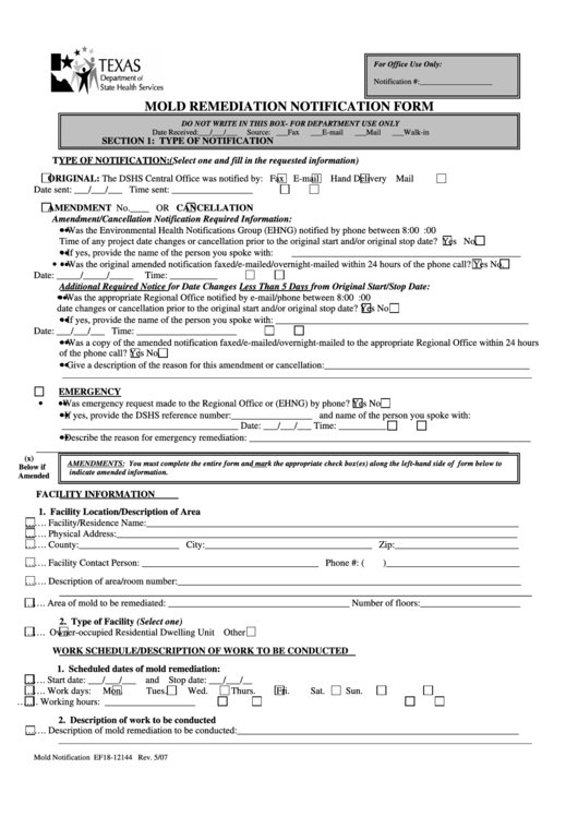 Mold Remediation Notification Form Printable pdf