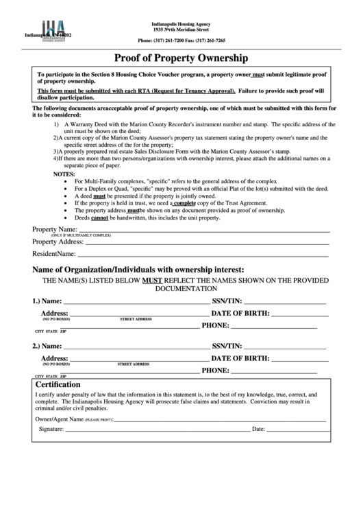 Proof Of Property Ownership Form Printable pdf