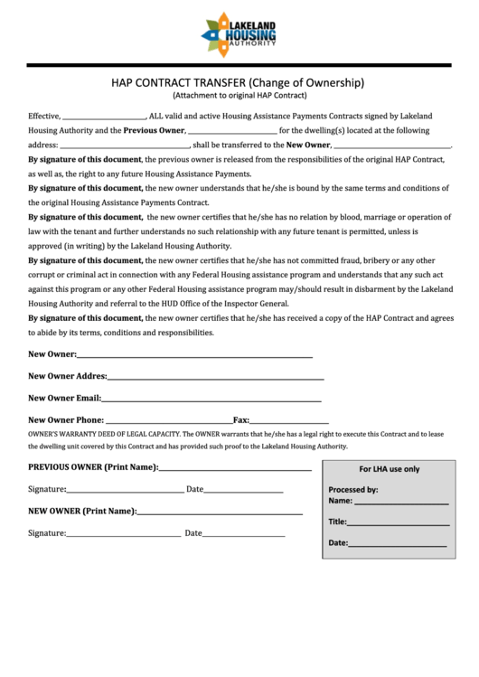 Contract Transfer Form (Change Of Ownership) printable pdf download