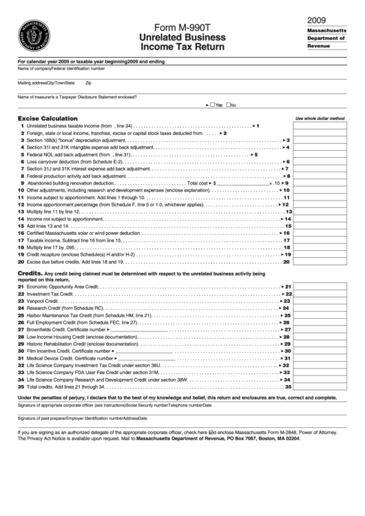 Form M-990t - Unrelated Business Income Tax Return - 2009 Printable pdf