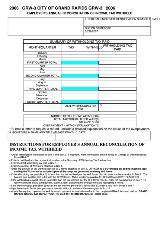 Form Grw-3 - Employer