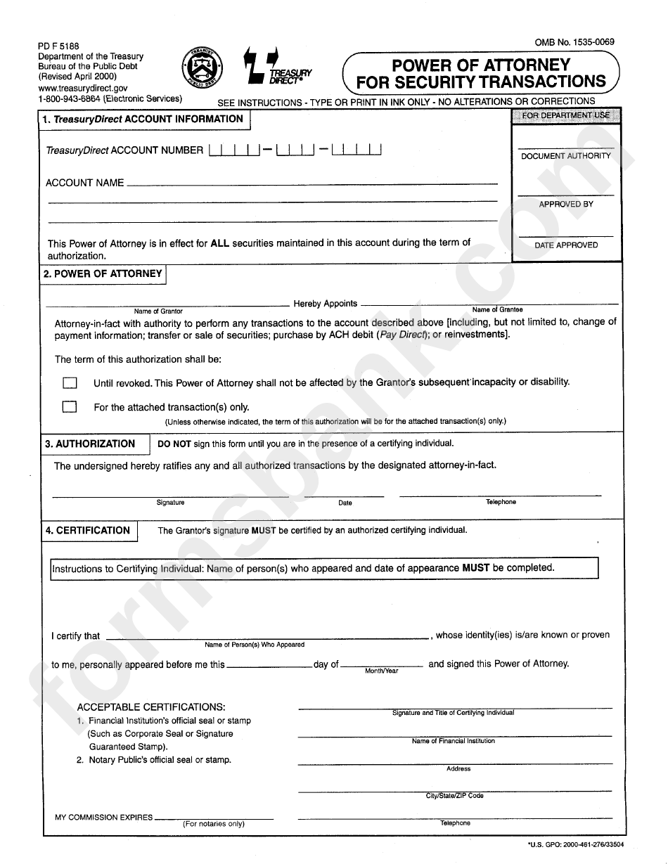 Form Pd F 5188 Power Of Attorney For Security Transactions Printable