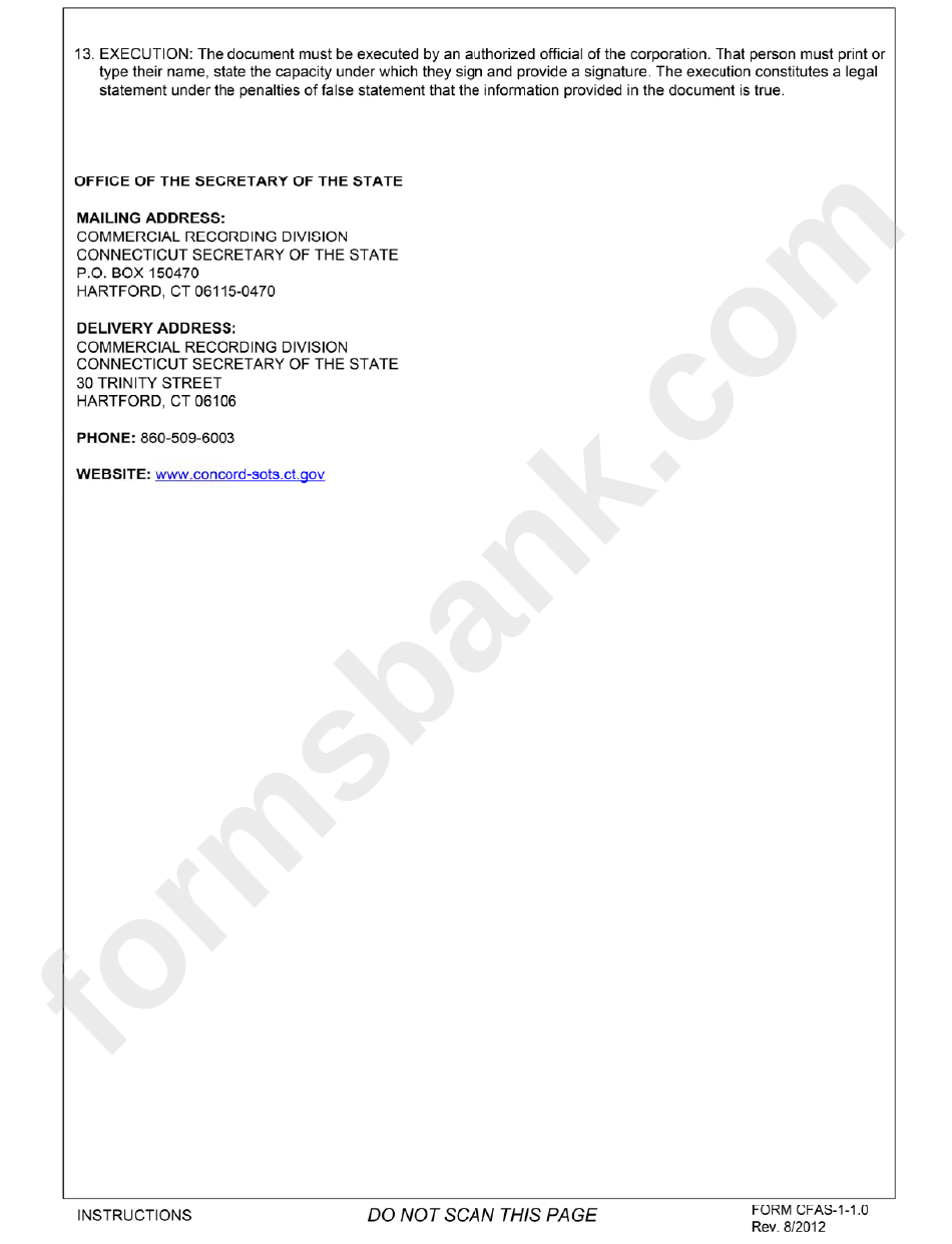 Form Cfas-1-1.0 - Application For Certificate Of Authority Foreign Corporation