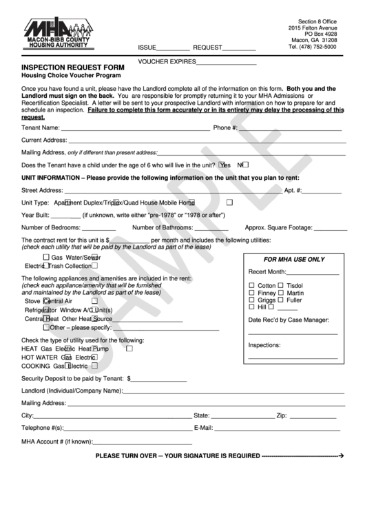 Inspection Request Form - Sample Printable pdf