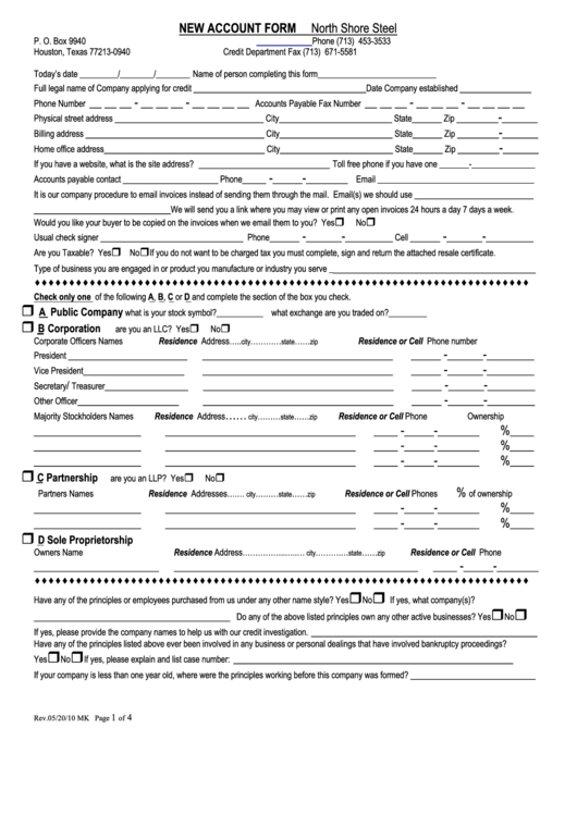 New Account Form Printable pdf