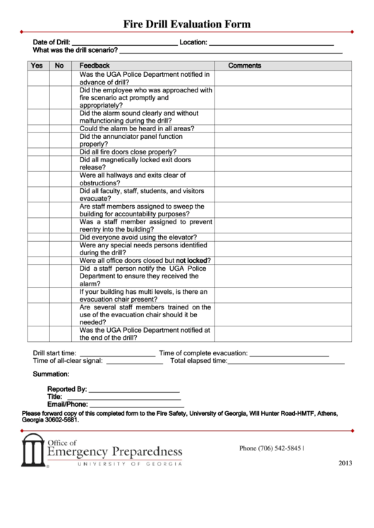Fire Drill Evaluation Report Template printable pdf download