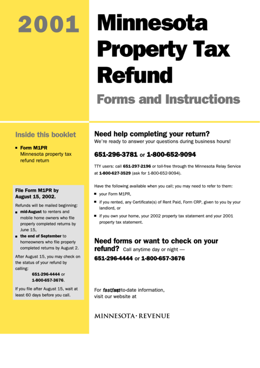 Instructions For Minnesota Property Tax Refund printable pdf download
