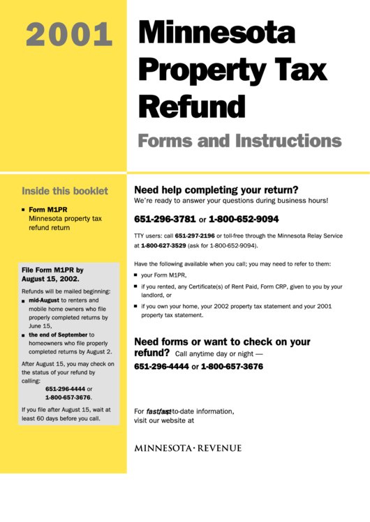 Instructions For Minnesota Property Tax Refund Printable Pdf Download