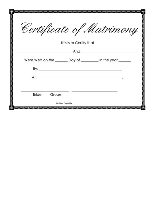 Certificate Of Matrimony Template Printable pdf