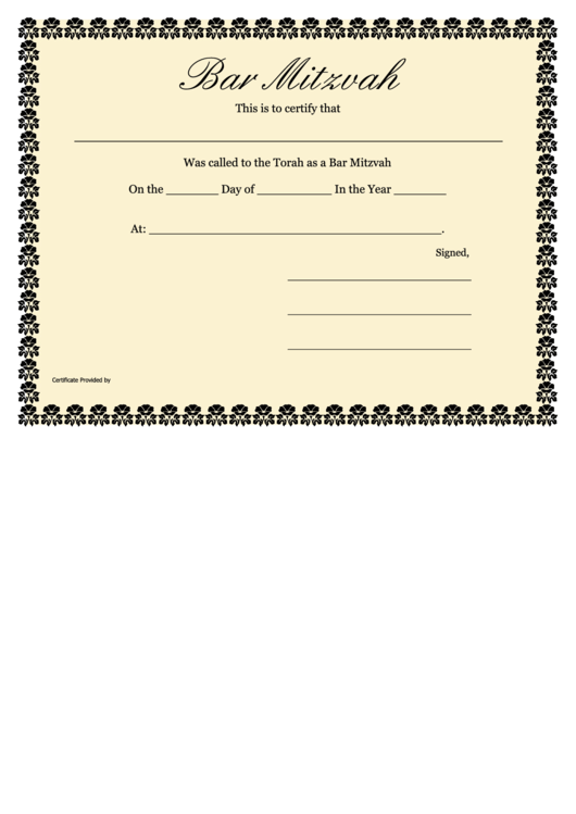 Bar Mitzvah Certificate Template Printable pdf