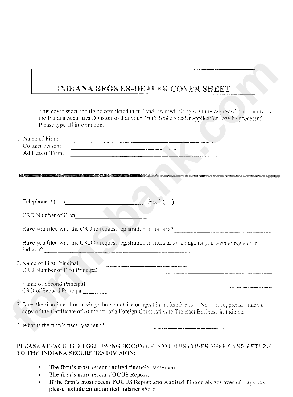 Indiana Broker-Dealer Cover Sheet