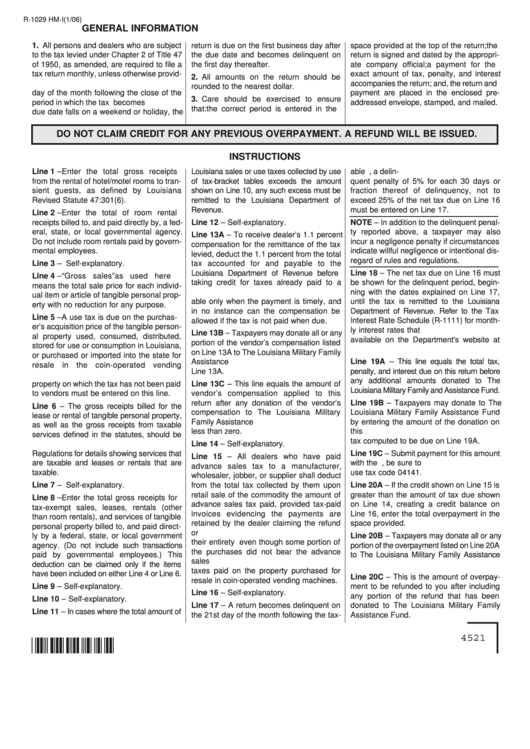 Instructions For R-1029 Hm-I 2006 Printable pdf