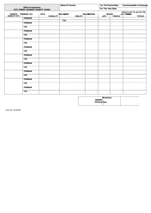 Form Lgt 142 - City Credit Against County Taxes 2004 Printable pdf