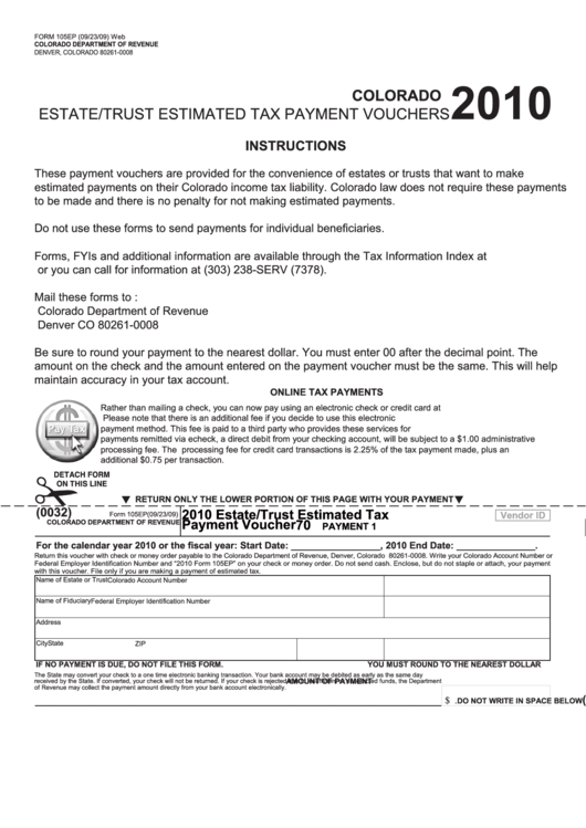 Colorado Form 105-Ep - Estate/trust Estimated Tax Payment Voucher - 2010 Printable pdf