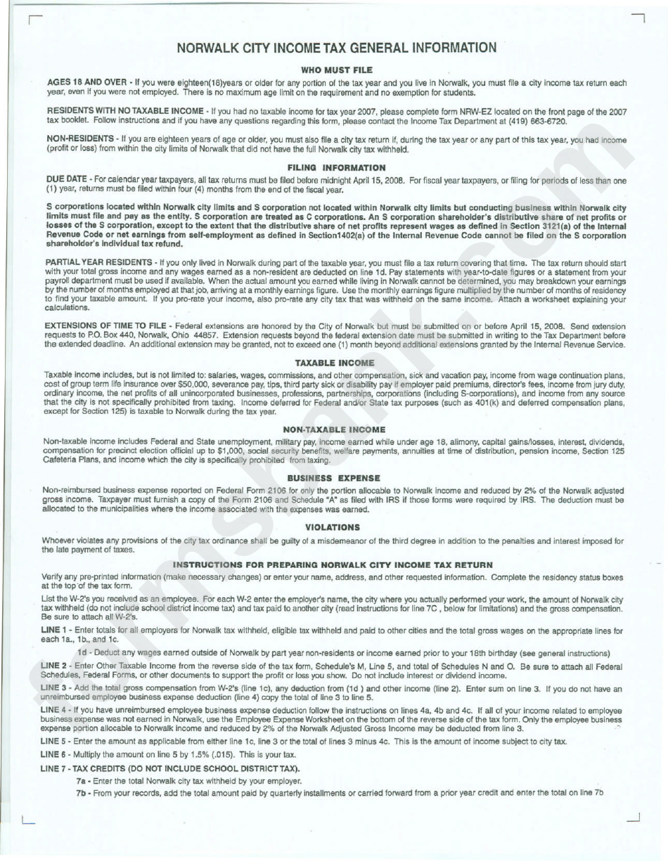 Norwalk City Tax Form printable pdf download