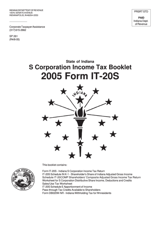 Form It-20s - S Corporation Income Tax Booklet - Indiana Department Of Revenue - 2005 Printable pdf