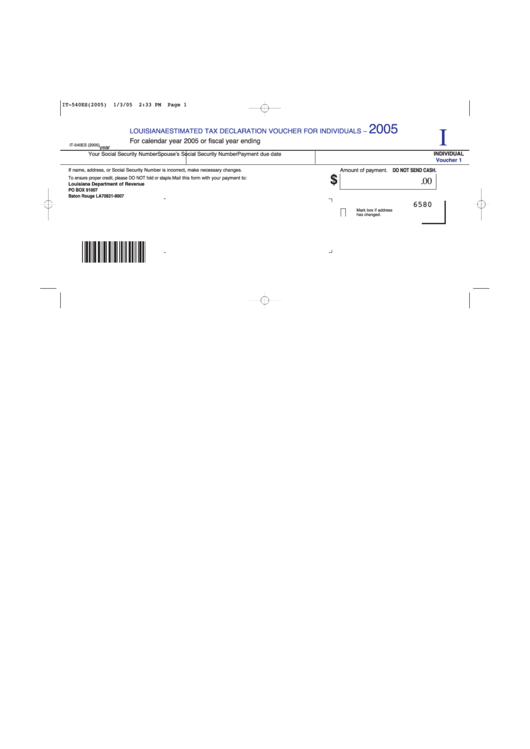 Fillable Form It-540es - Louisiana Estimated Tax Declaration Voucher For Individuals - Louisiana Department Of Revenue - 2005 Printable pdf