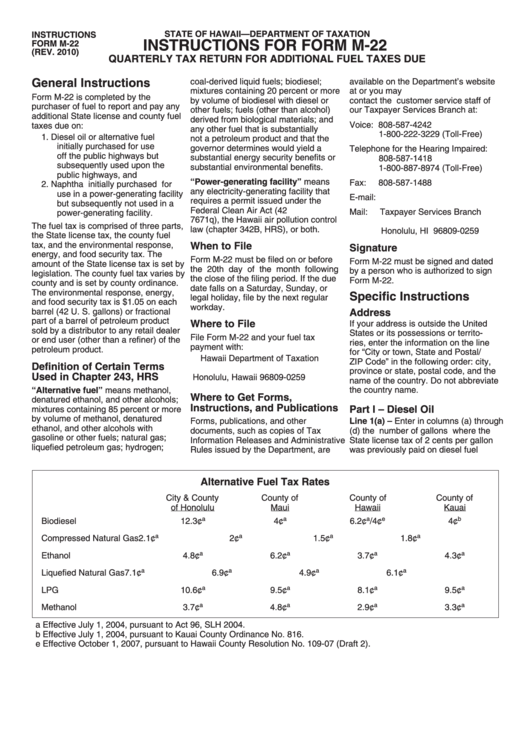 Instructions For Form M-22 2010 Printable pdf