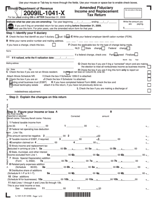 Fillable Form Il-1041-X - Amended Fiduciary Income And Replacement Tax Return - 2009 Printable pdf