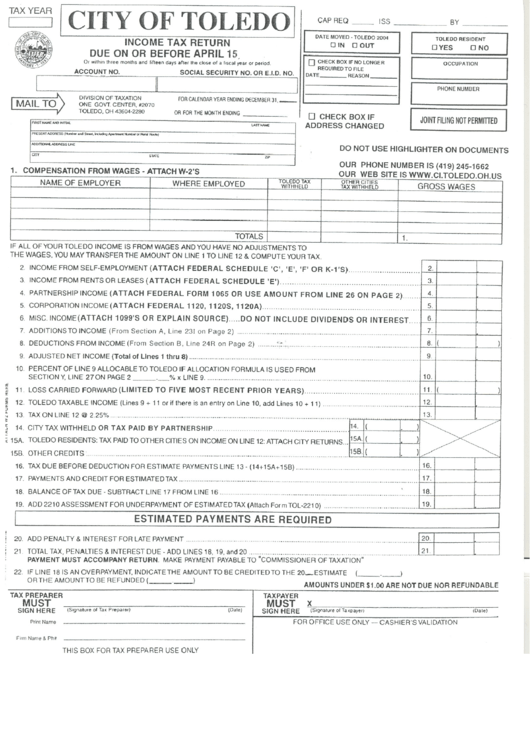 City Of Toledo Tax Return Form printable pdf download