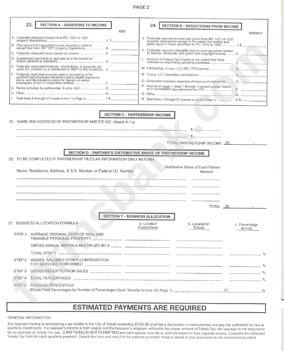 City Of Toledo Income Tax Return Form