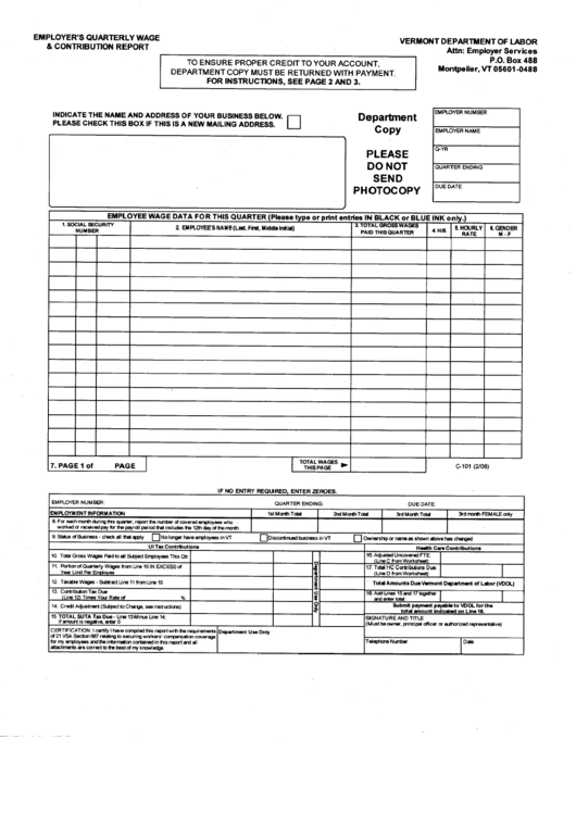 Form C-147 - Employers Quarterly Wage & Contribution Report 2008 Printable pdf