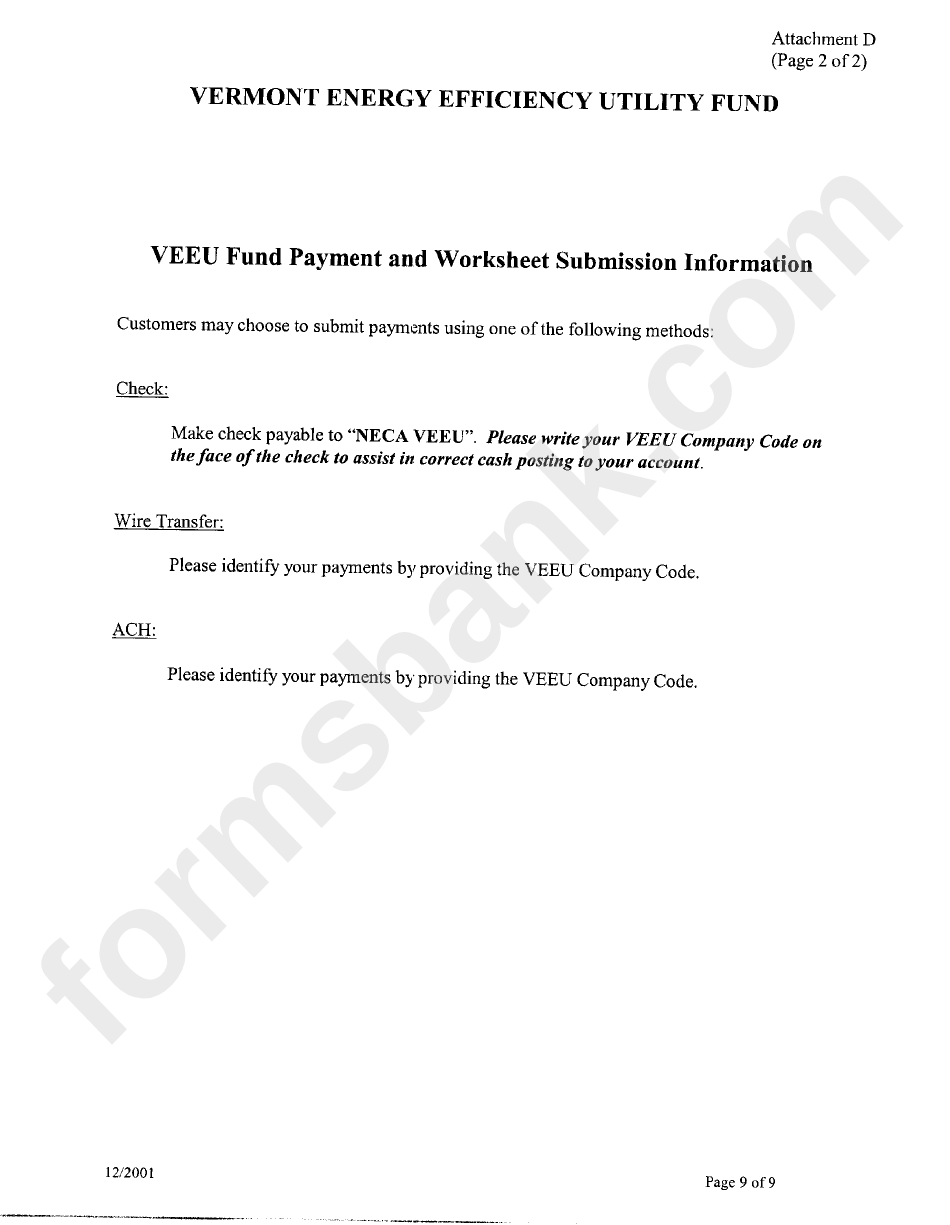 Fy 2002 Remittance Worksheet Instructions - Vermont Energy Efficiency Utility Fund